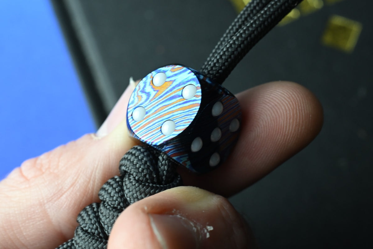RARE Umburry x Urban EDC Ti Damascus Dice Lanyard Bead
