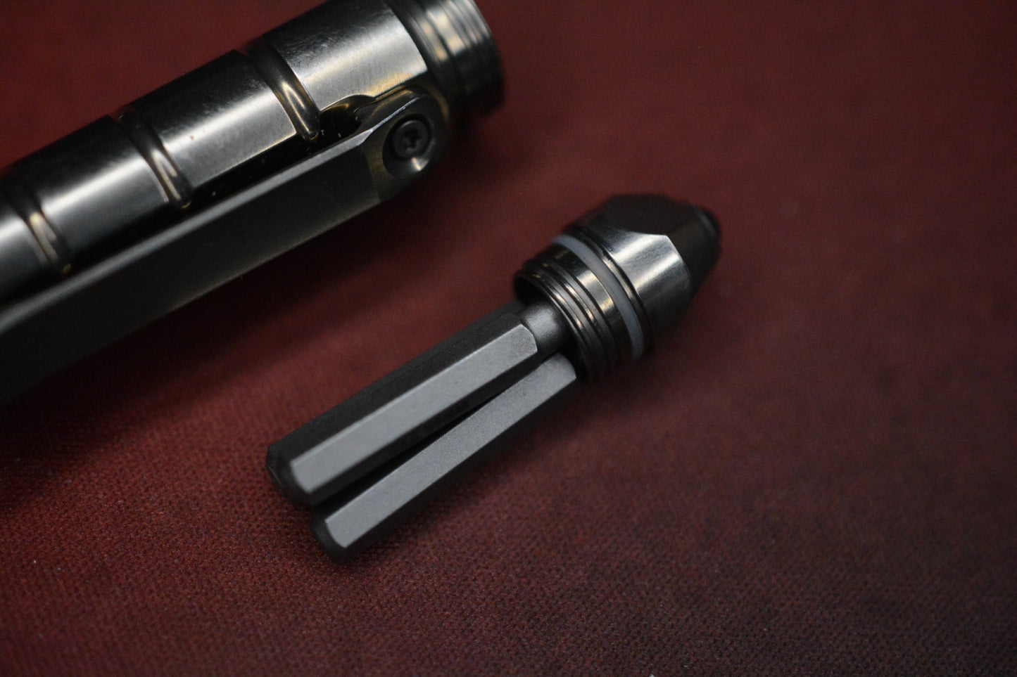 RARE Custom Knife Factory Bulavva Titanium Pen / Bit Driver - Full Ti w/ Pouch