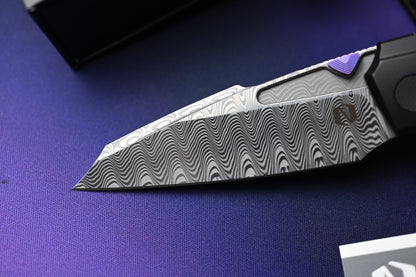 NEW Null Knives Voodoo Doll - Acid Wash Damasteel / Purple Haze Carbon Fiber
