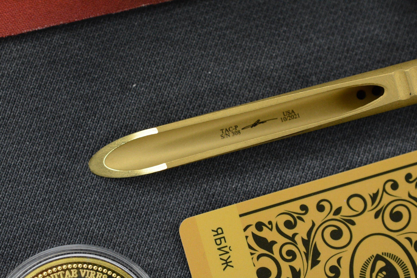 RARE Microtech TAC-P Ti PVD Gold Spike w/ John Wick Pack & Bullet Bead