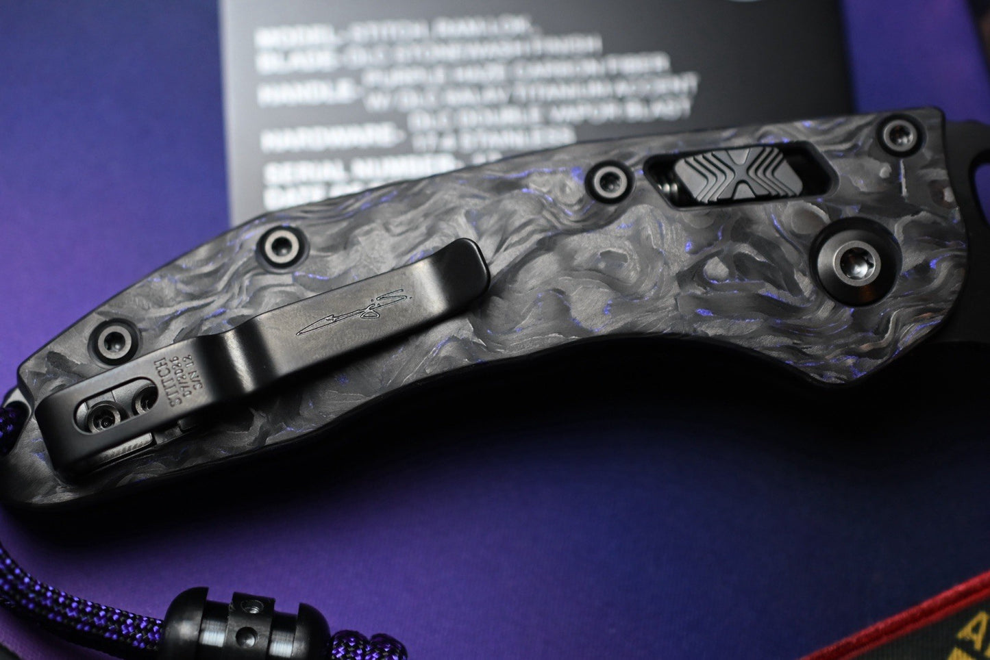 NEW Microtech Marfione Selects Stitch - Purple Haze CF / DLC w/ Zirc Bead