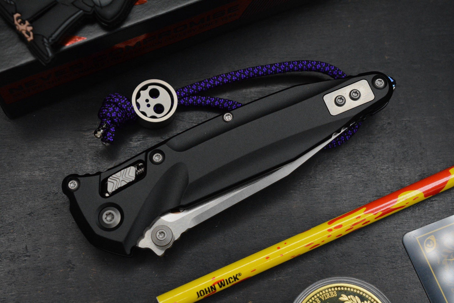 NEW Microtech Socom Delta RAM-LOK Aluminum Black/ M390 w/ John Wick Pack & Bead
