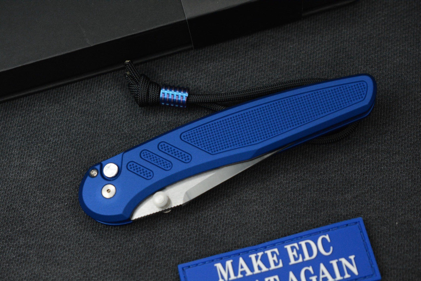 RARE Protech x Peace Neighbor Avalon - Knurled Blue Aluminum Magnacut 4.25”