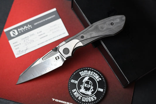 NEW Null Knives Voodoo Doll - Acid Wash Damasteel / Black Camo Carbon Fiber