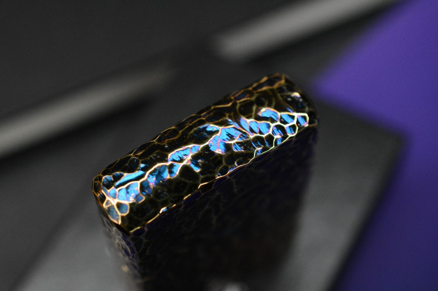RARE +Japanese Custom Zippo 5 Side Blurple Ano Hammered  Rock Finish