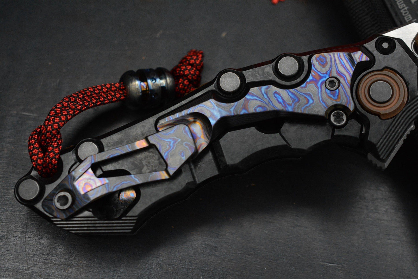 NEW Custom Knife Factory Traktor Crystalized Ti/ ZicuTi/ Copper/M390 w/ Ti2 Bead