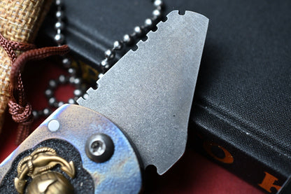 CUSTOM Heeter Knife Works War Tag Knife - Flames Ti / Eagle Globe Anchor Inlay