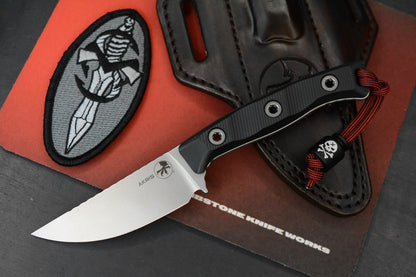 NEW MICROTECH AKRIS FIXED BLADE BLACK G-10 3.7" SW M390MK w/ Leather Sheath