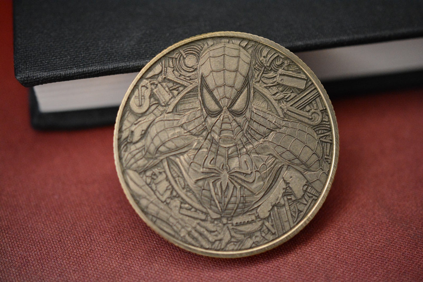CUSTOM Spider-Man Brass Challenge Coin - Double Sided Re Playge Microtech