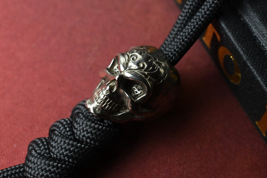 RARE Borka Custom White Brass Skull Bead - Engraved