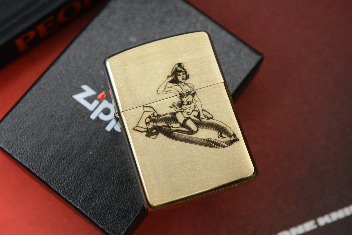 RARE Zippo WW2 Ride The Rocket Nose Art - Brass Lighter