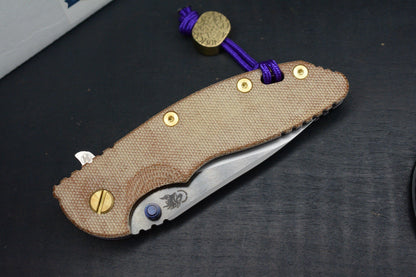 RARE Hinderer Spec Assembly XM-18 2-Tone/ Natural Micarta / Purple BB Brass Hdw