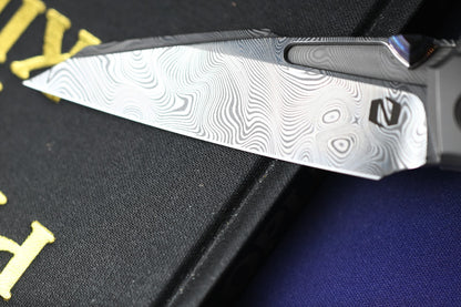 NEW Null Knives Voodoo Doll - Damasteel / Black Camo CF w/ Custom Timascus HDW