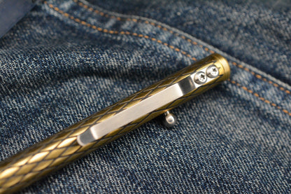 RARE Custom Fellhoelter TiBolt Pen - 5.5” Brass Engraved Dragon Scale Pattern