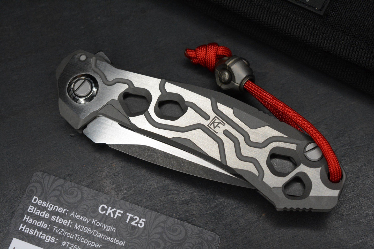 NEW Custom Knife Factory T-25 Milled Ti Scales/ Two Tone M398 Blade w/CH Bead
