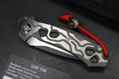 NEW Custom Knife Factory T-25 Milled Ti Scales/ Two Tone M398 Blade w/CH Bead