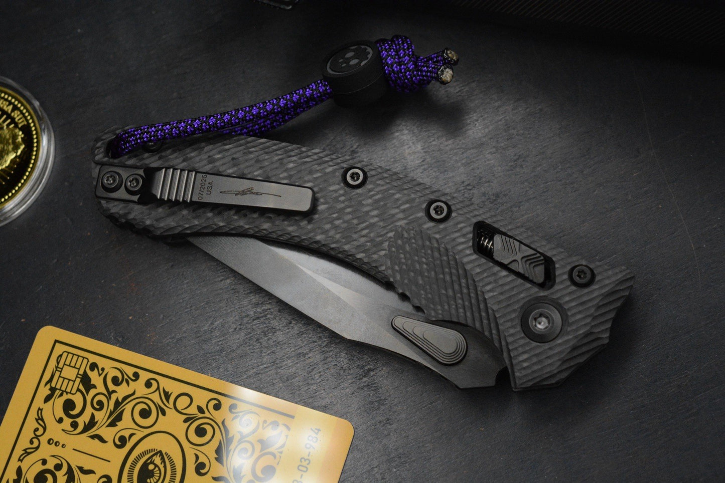NEW Microtech Amphibian Ram Lok CF SHADOW w/ Playge Skall Bead & Wick Pack