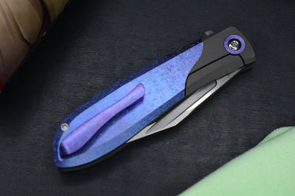 NEW Jack Wolf Knives Scuffle Flipper Crystallized Blurple Ti - Clip Point S90V