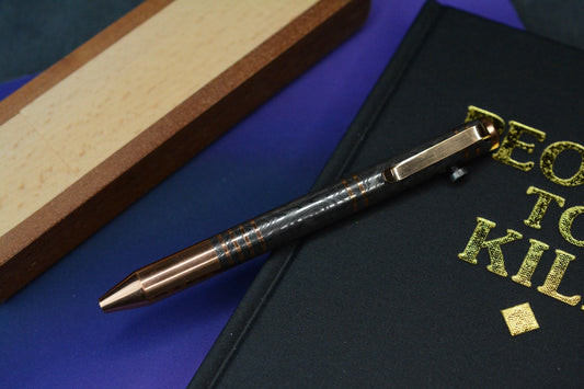 RARE Royal Creations Damascus & Copper Slide Bolt Pen USA - Re Playge Microtech