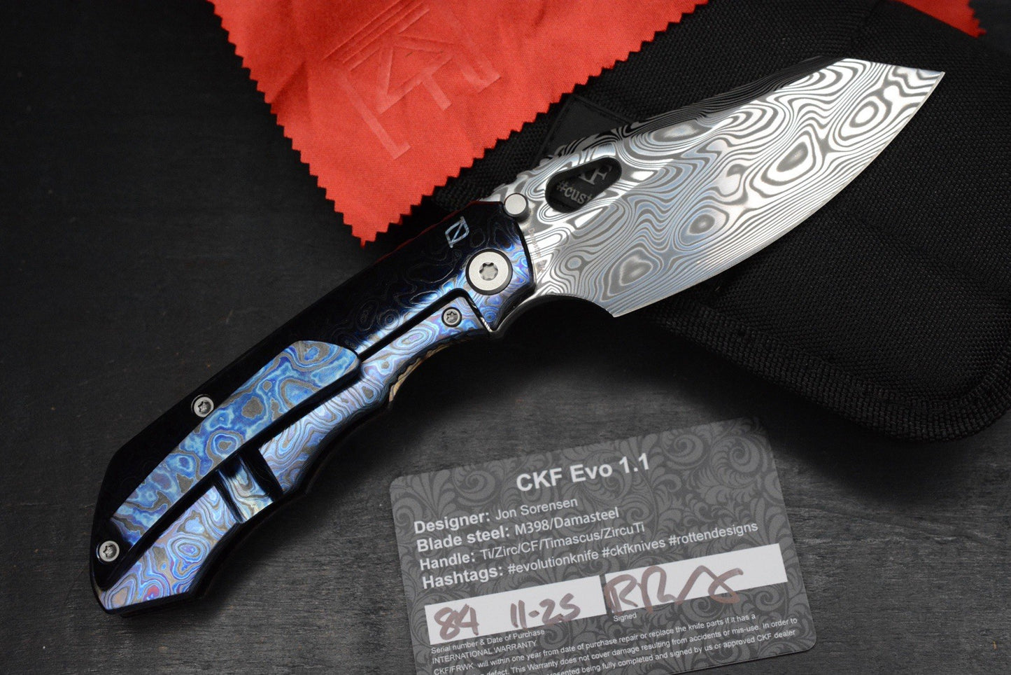 RARE Custom Knife Factory Rotten Evo 1.1 Full Dress Zircuti & Damasteel