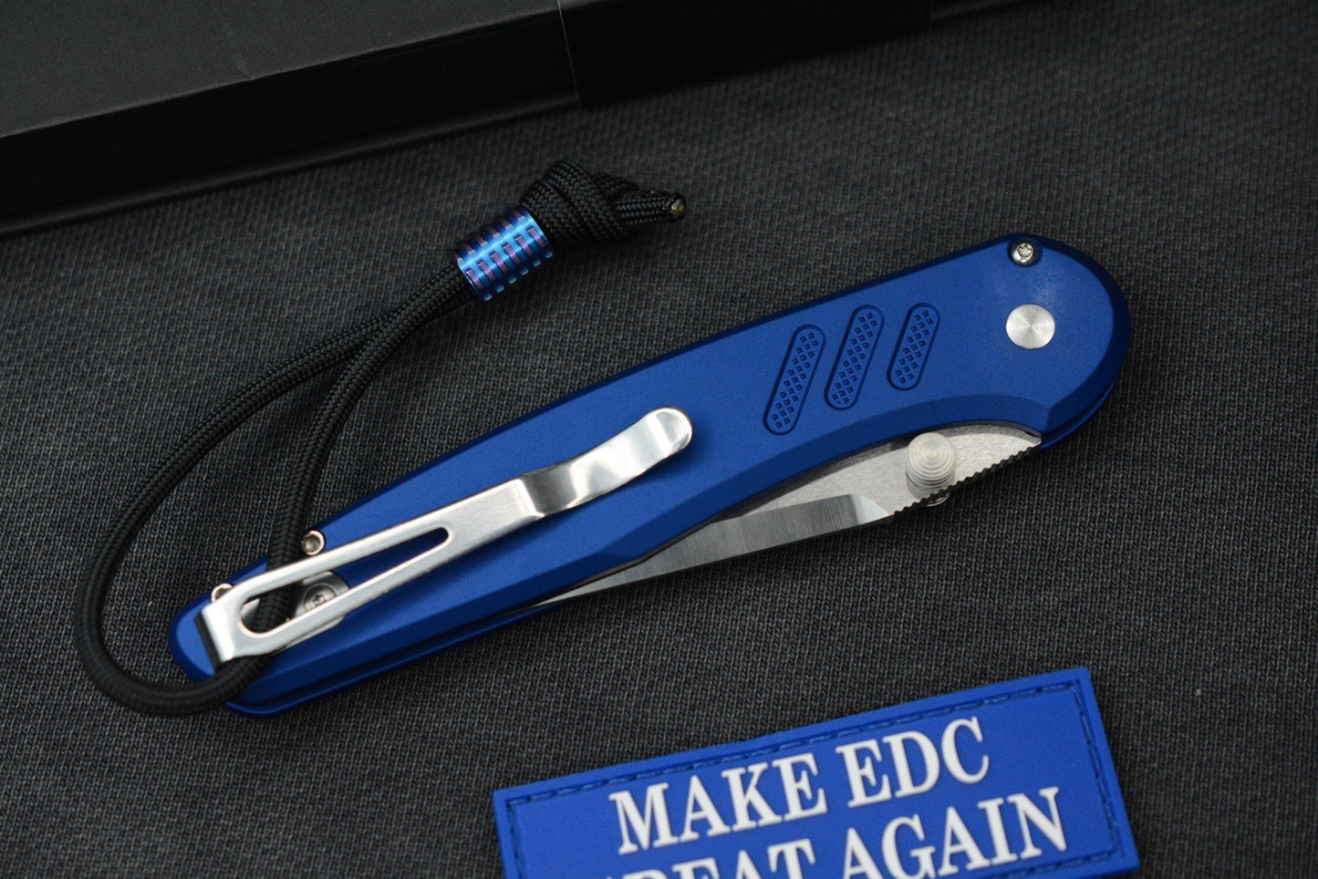 RARE Protech x Peace Neighbor Avalon - Knurled Blue Aluminum Magnacut 4.25”
