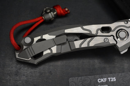 NEW Custom Knife Factory T-25 Milled Ti Scales/ Two Tone M398 Blade w/CH Bead