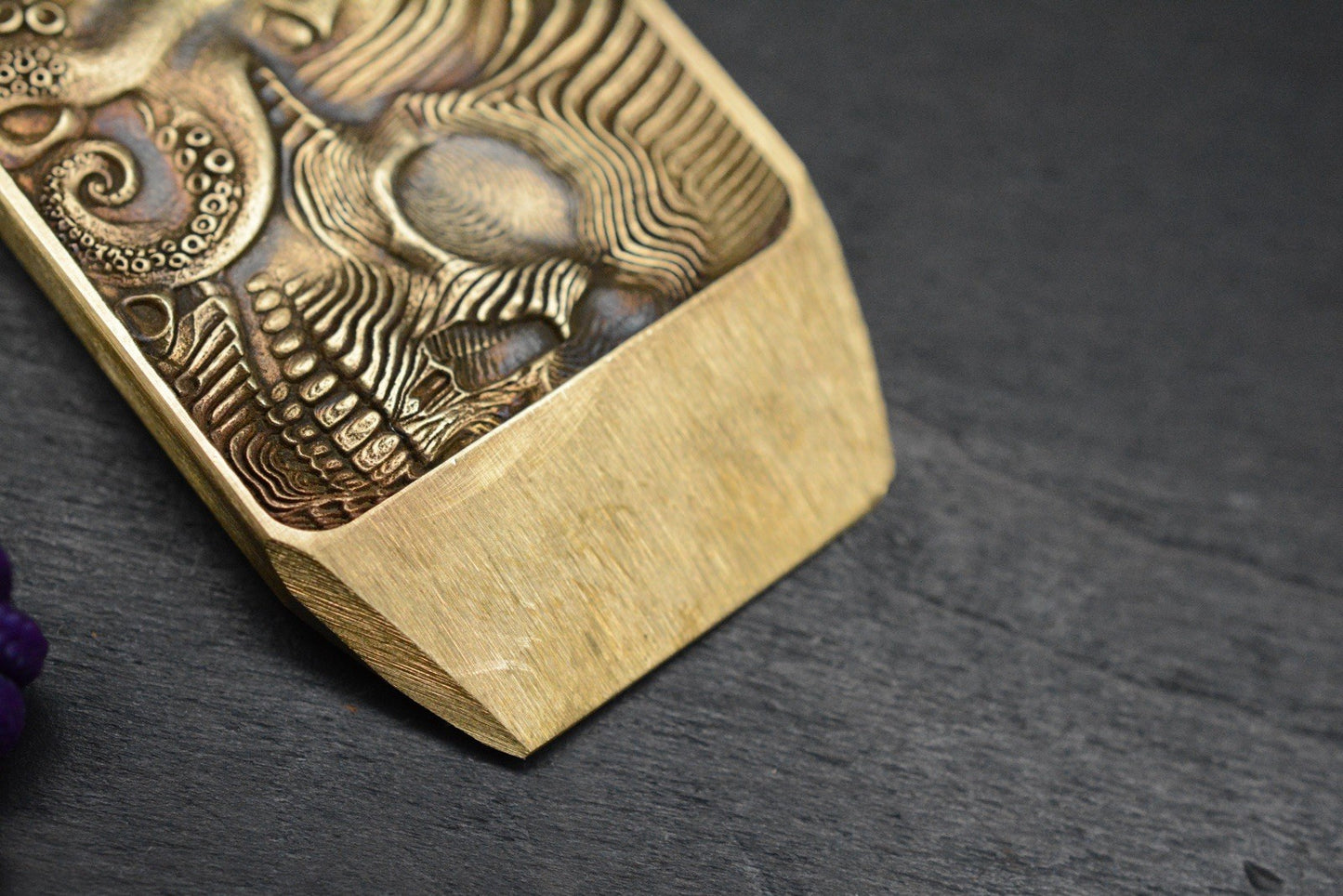 RARE “Fatboy Creations” Kraken Skull Brass Pry Bar USA Made Handmade Re NGMCo