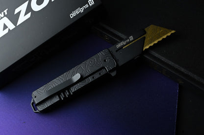 NEW Exceed Designs TiRant Razor V3 Frame Lock - Black PVD Topo / Laser Etched