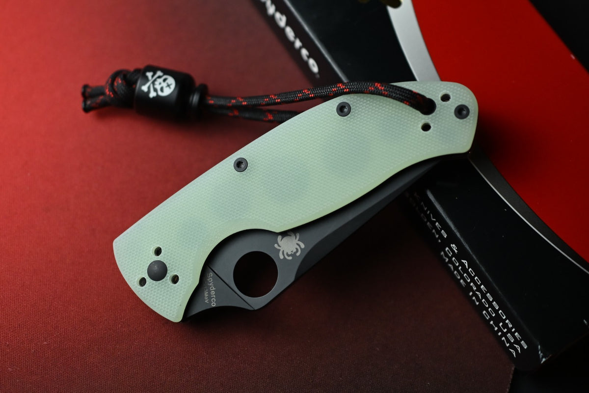 RARE Spyderco BHQ EXC Tenacious - Natural G10 / Black DLC Tanto w/ Poison Bead