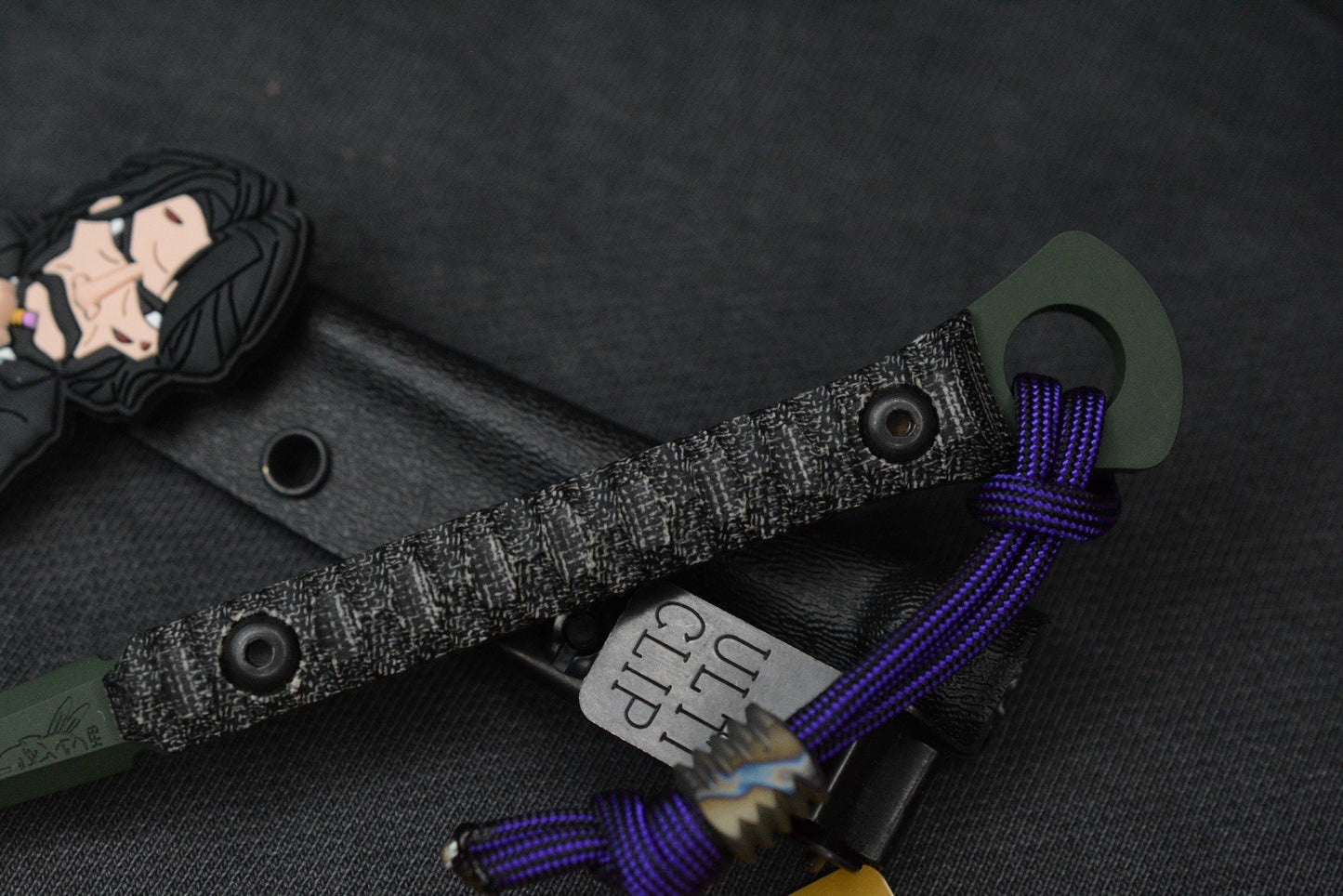 RARE Half Face Cardiac Spike Black Micarta / Highland Green G10 w/ Wick Pack