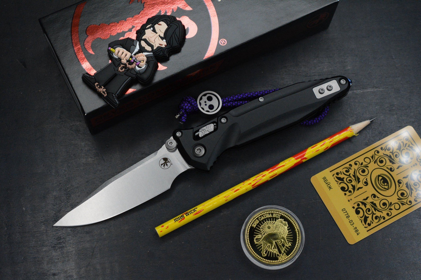 NEW Microtech Socom Delta RAM-LOK Aluminum Black/ M390 w/ John Wick Pack & Bead