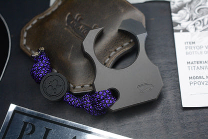 RARE Playge Pryop V2 Bottle Opener / Pry - Titanium w/ Leather Sheath & Skall