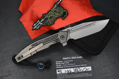 RARE Custom Knife Factory Rassenti SNAFU 4.0 CF Inlay 3.9” M398 Integral Hdle