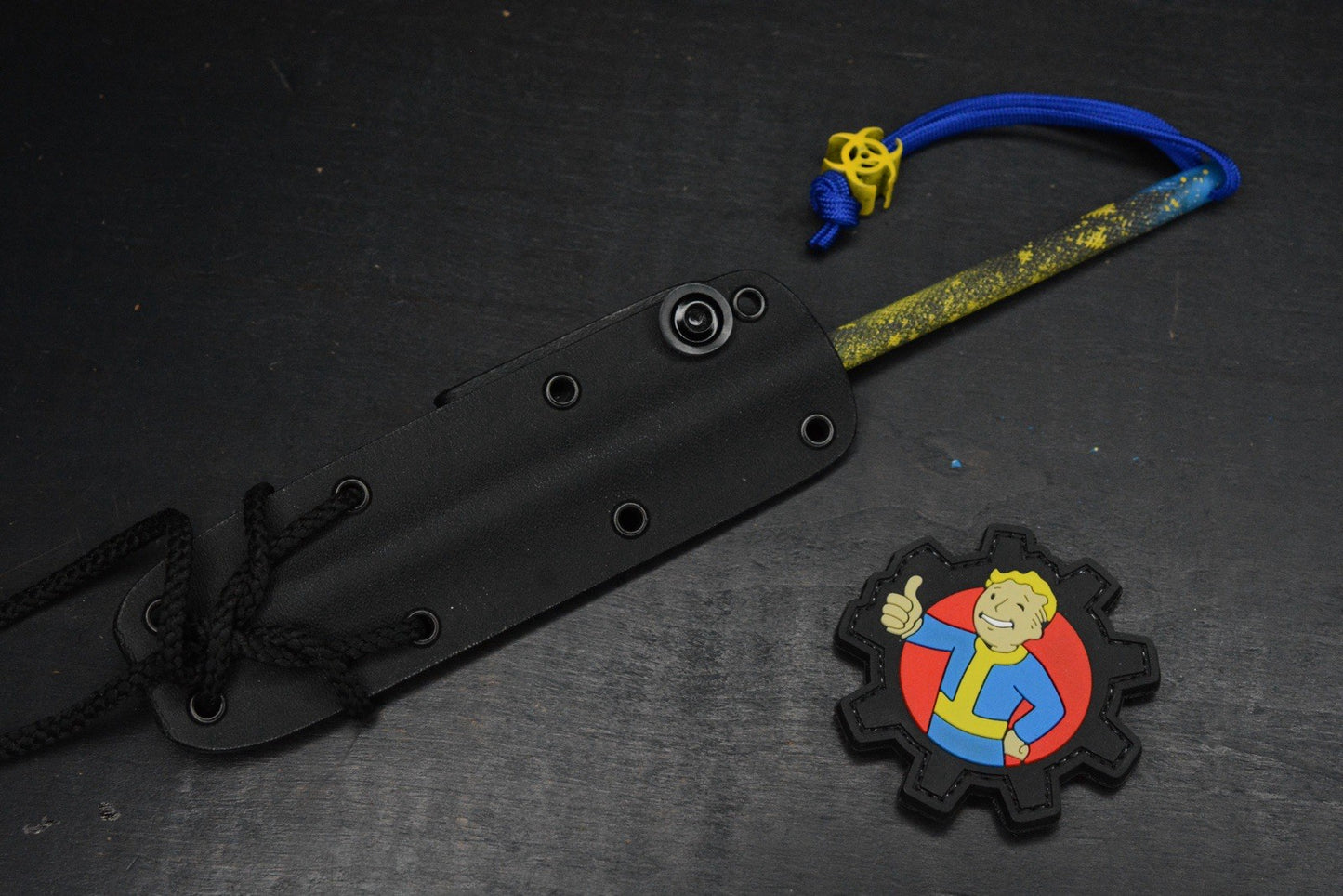 RARE TAC-P Ti PVD Black Spike Fallout Vault-Tec Blue/ Yellow w/ Bead & Patch
