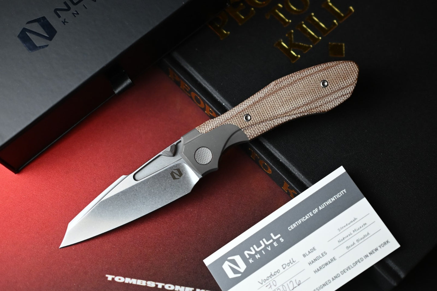 NEW Null Knives Voodoo Doll - Stonewashed Vanax / Natural Micarta Scales SN# 70