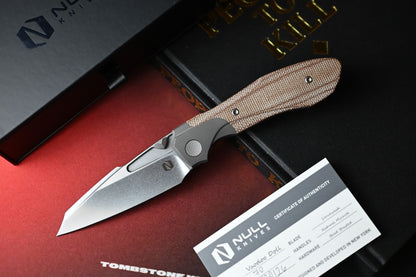 NEW Null Knives Voodoo Doll - Stonewashed Vanax / Natural Micarta Scales SN# 70