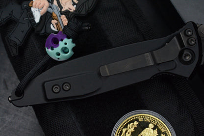 RARE Microtech Socom DLC Spike Grind Purple Haze Fat CF w/ Playge Bead/Wick Pack