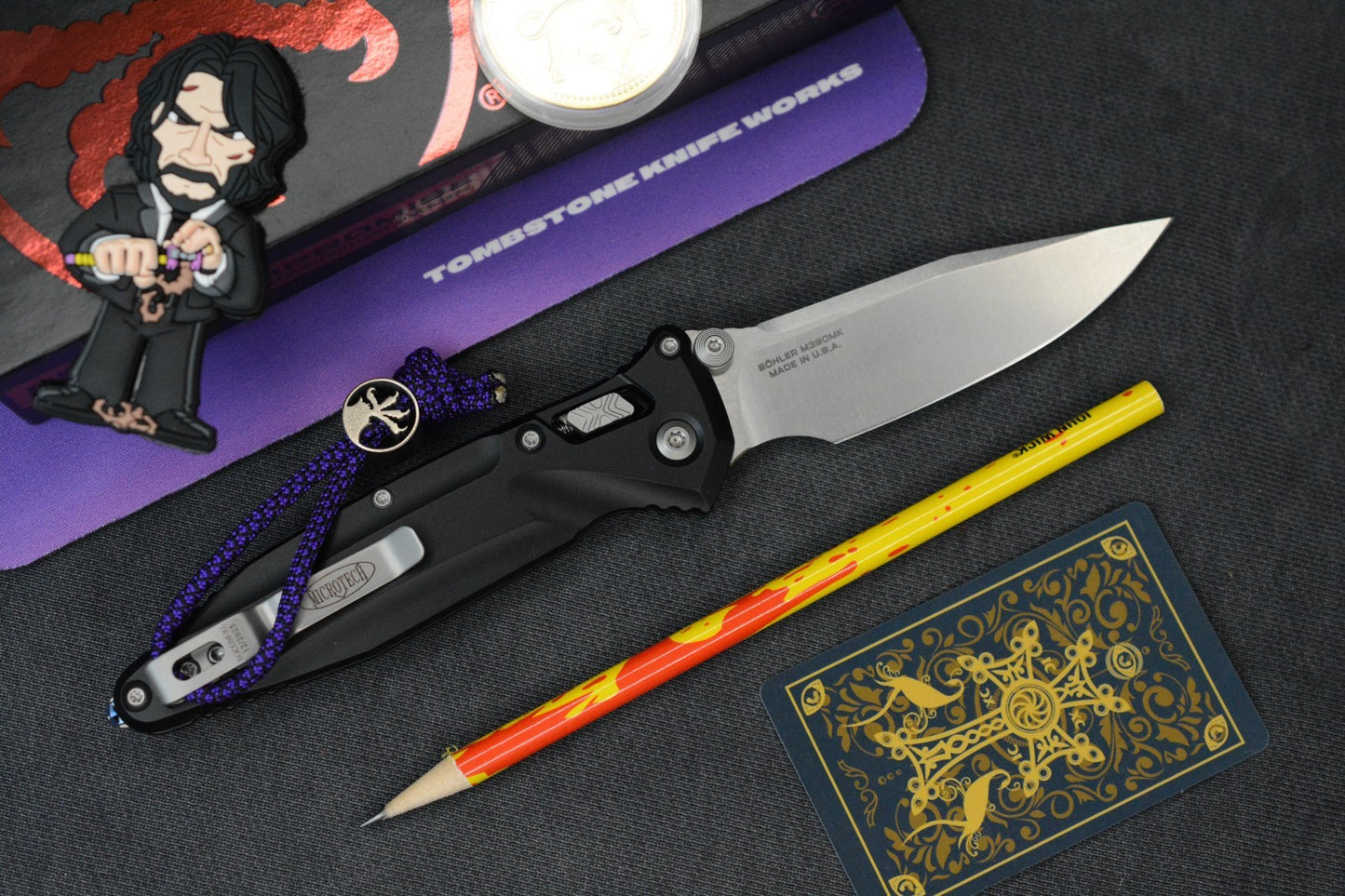 NEW Microtech SocomDelta RAM-LOK Aluminum Black/ M390 w/John Wick Pack & Bead