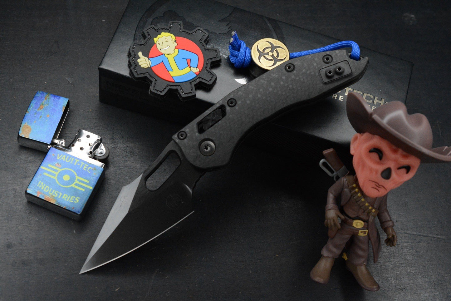 NEW Microtech Stitch-Ram-Lok Carbon Fiber Black DLC w/ Fallout Pack & Bead