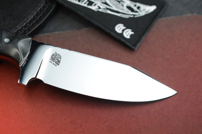 CUSTOM Crimson Bushcraft Mirror Polish Hollow Grind Textured Black Micarta