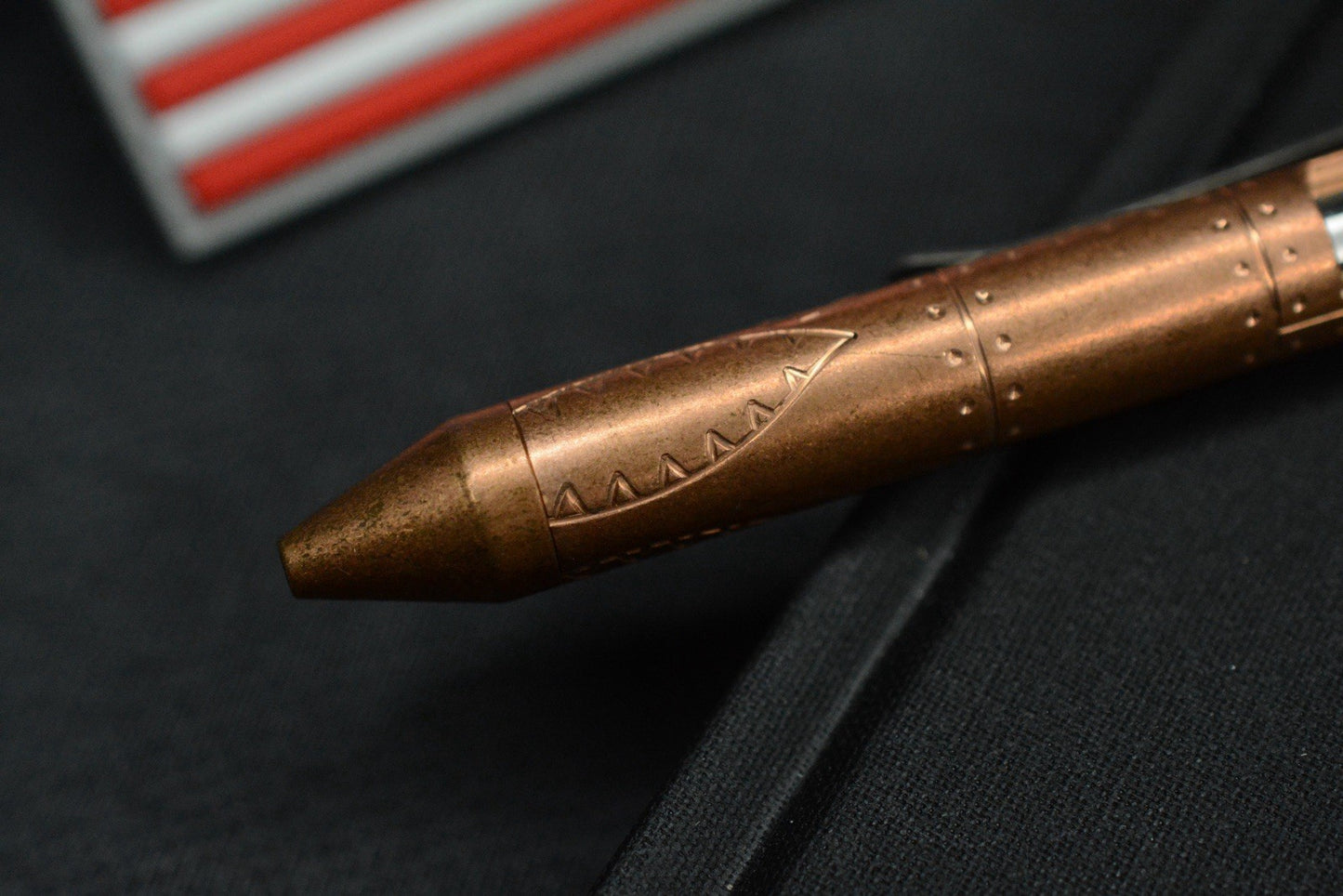 RARE Fellhoelter TiBolt Ltd Ed - WWII Warthog Copper Pen 5.5”  w/ USA Patch