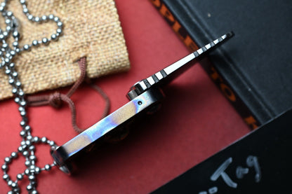 CUSTOM Heeter Knife Works War Tag Knife - Flames Ti / Eagle Globe Anchor Inlay
