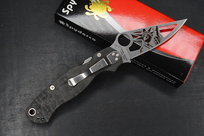 RARE Spyderco Paramilitary 2 Black Dunes Carbon Fiber Lady Liberty Skelly Blade