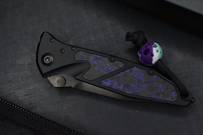 RARE Microtech Socom DLC Spike Grind Purple Haze Fat CF w/ Playge Bead/Wick Pack
