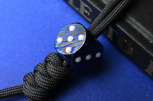 RARE Umburry x Urban EDC Ti Damascus Dice Lanyard Bead