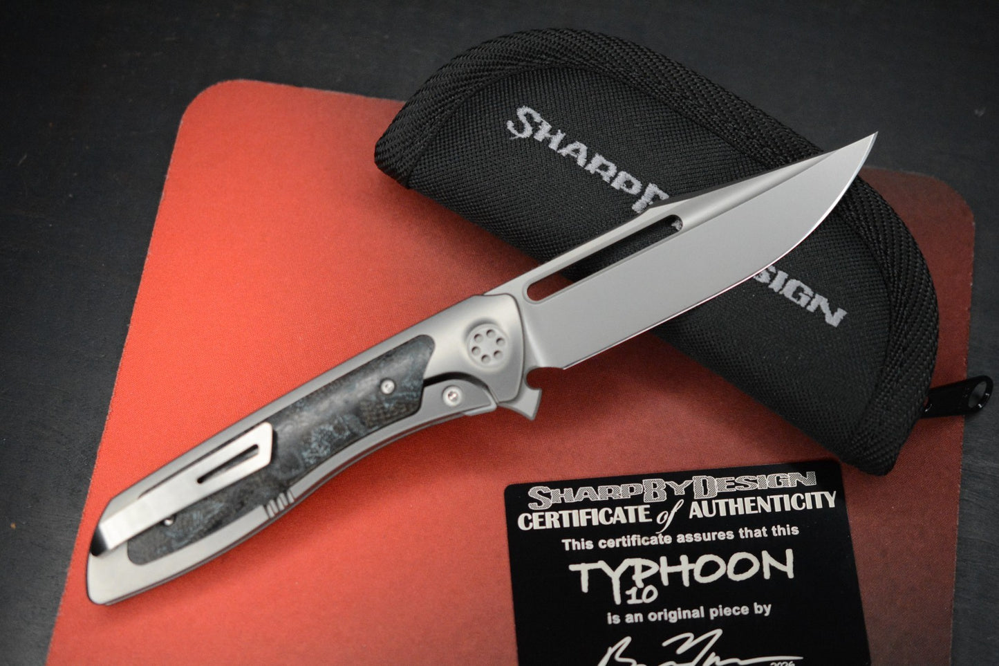 NEW SharpByDesign Brian Nadeau Typhoon 10 - Burl Micarta Inlay  / Slotted M390