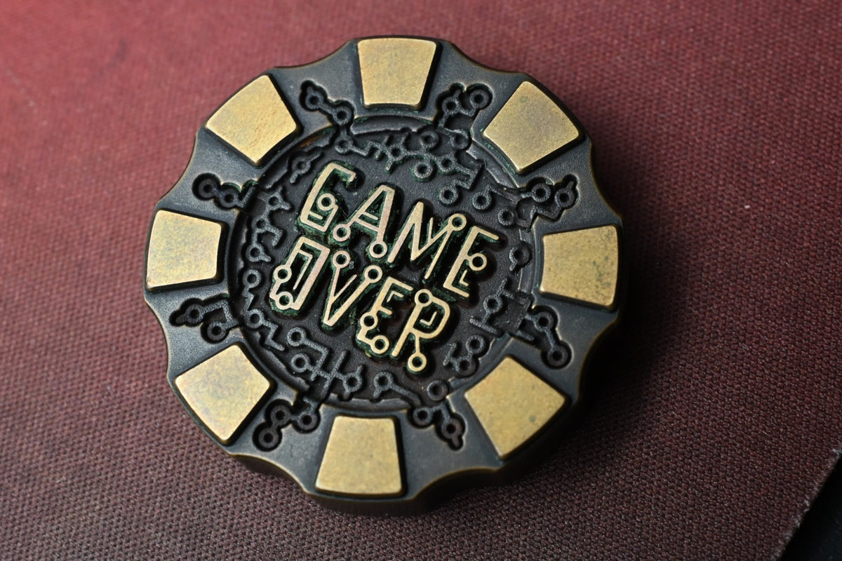 RARE HiTex Gear x Tech Pirate - Game Over THICK Chip - Engraved Brass
