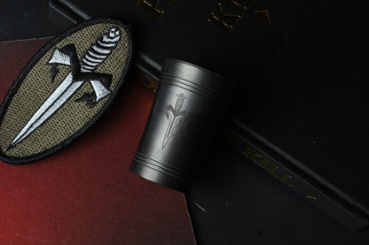 RARE Marfione Customs x Borka - Triple Logo Black DLC Ti Shot Glass w/ Patch