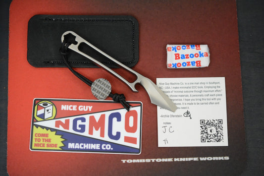 NEW Nice Guy Machine Co Japanese Cowboy Clipless Skeleton Ti Pry w/Sheath & Bead
