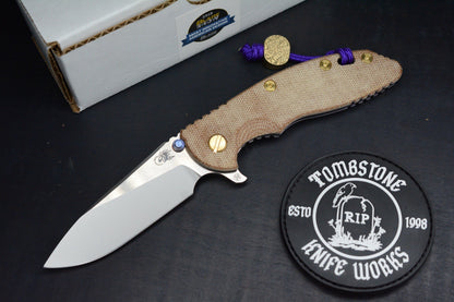 RARE Hinderer Spec Assembly XM-18 2-Tone/ Natural Micarta / Purple BB Brass Hdw